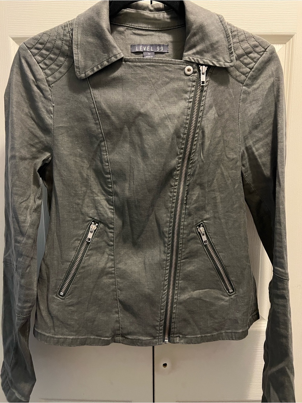Level 99 Women's Olive Green Asymmetrical Zip Moto Jacket